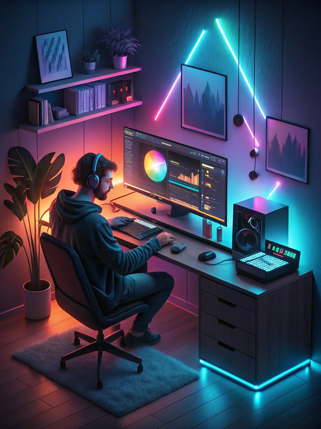 A video editor working on a timeline with colour grading software, showcasing the post-production process at JOHANNESES PRODS LTD.