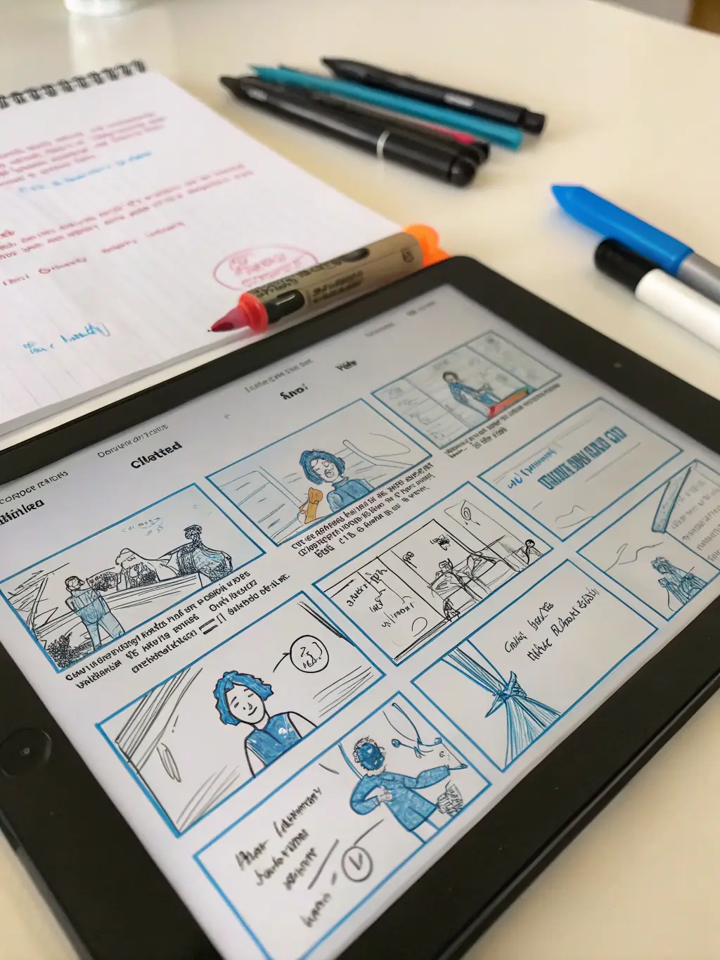 A storyboard sketch depicting a commercial video scene, showcasing the initial planning stage of a project for JOHANNESES PRODS LTD.